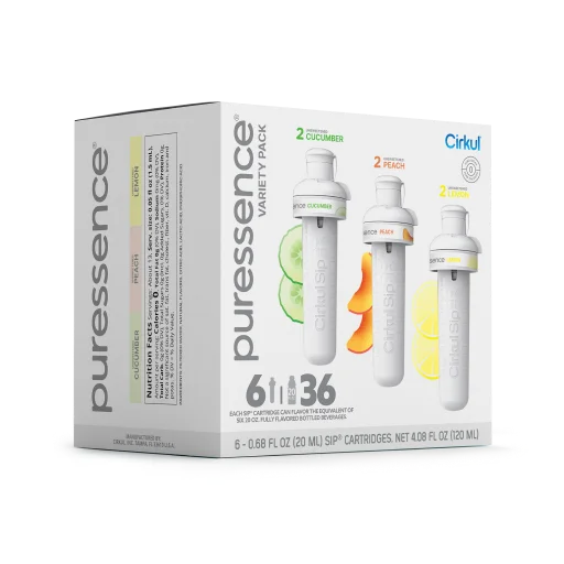 Vitamin-Infused Puressence 6-Pack Variety Pack 3T3F - Sugar-Free Fruit Flavor Cartridge Refill Detail